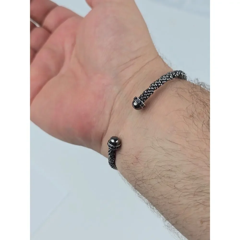 Milor Italy Men's Blackened Sterling Silver Spinel Gemstones cuff bracelet 4.5mm